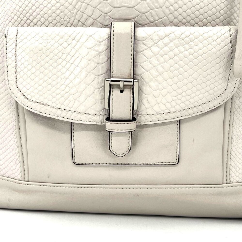 Coach Charlie Embossed Python Leather Tote Shoulder Bag Purse Beige White F28723 - Picture 9 of 16
